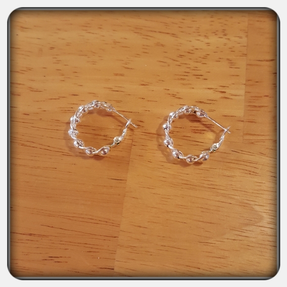 NWOT Sterling Silver Beaded Hoop Earrings - Picture 3 of 5